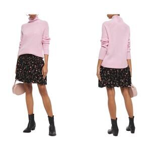 GANNI Elm Shirred Floral Black Georgette Mini Skirt Size 40 US 10 Smocked Waist